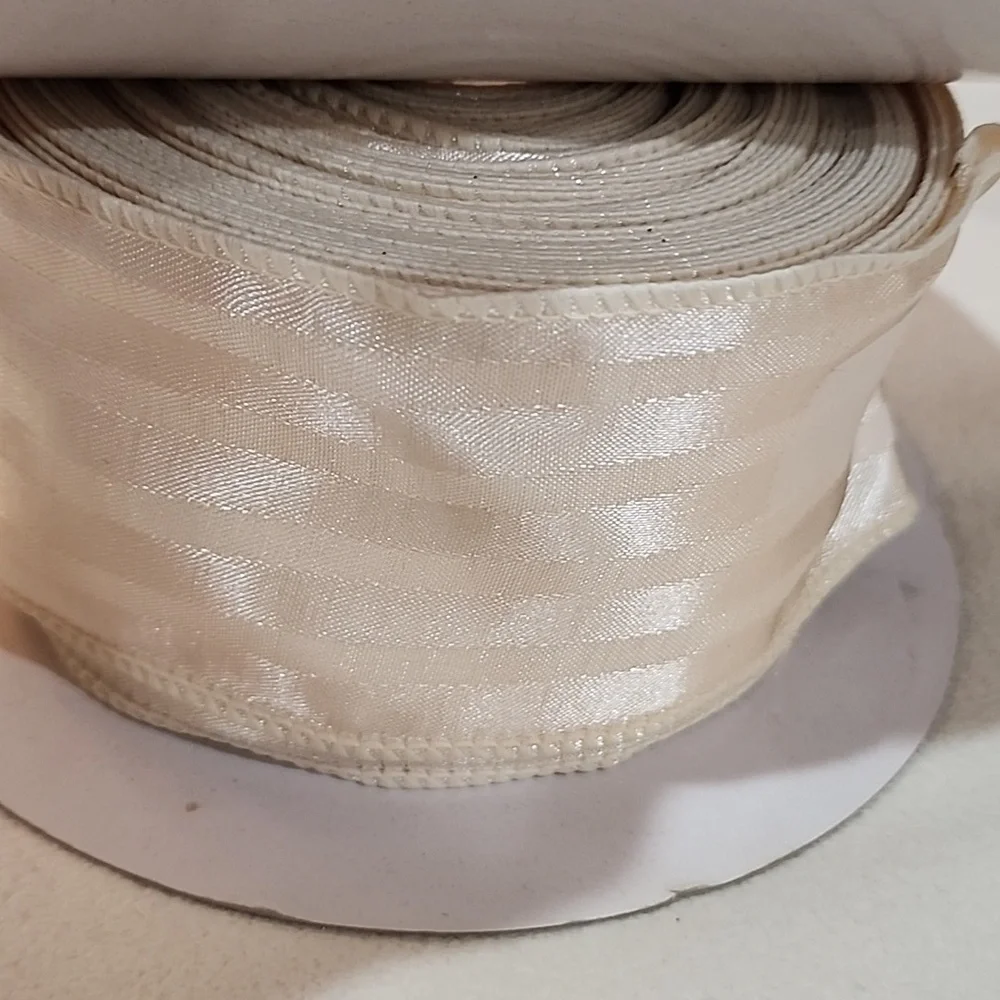 3 Rolls Ivory Stripe Kirkland Wire-edged Ribbon 2-1/2